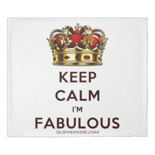 SlipperyJoe's keep calm fabulous golden crown red Duvet Cover