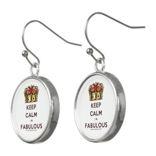 SlipperyJoe's keep calm fabulous golden crown red Earrings