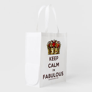 SlipperyJoe's keep calm fabulous golden crown red Grocery Bag