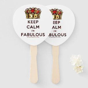 SlipperyJoe's keep calm fabulous golden crown red Hand Fan