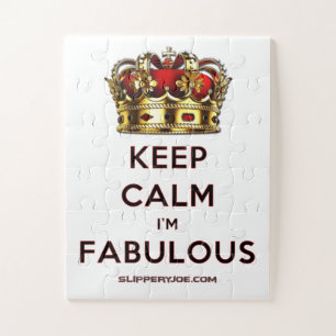 SlipperyJoe's keep calm fabulous golden crown red Jigsaw Puzzle