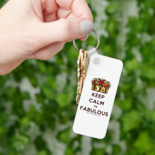 SlipperyJoe's keep calm fabulous golden crown red Keychain