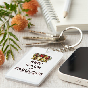 SlipperyJoe's keep calm fabulous golden crown red Keychain