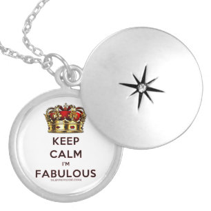 SlipperyJoe's keep calm fabulous golden crown red  Locket Necklace