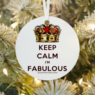SlipperyJoe's keep calm fabulous golden crown red Metal Ornament