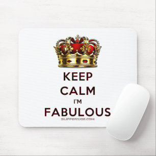 SlipperyJoe's keep calm fabulous golden crown red Mouse Pad