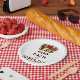 SlipperyJoe's keep calm fabulous golden crown red Paper Plates