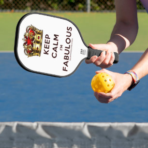 SlipperyJoe's keep calm fabulous golden crown red Pickleball Paddle