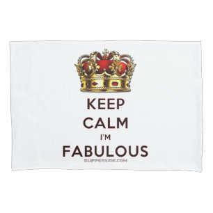 SlipperyJoe's keep calm fabulous golden crown red Pillow Case