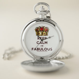 SlipperyJoe's keep calm fabulous golden crown red  Pocket Watch