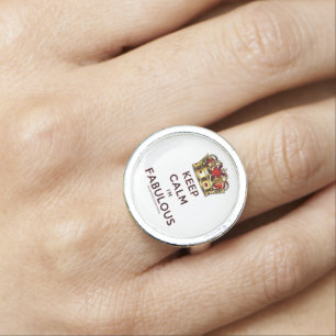 SlipperyJoe's keep calm fabulous golden crown red Ring