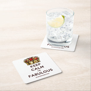 SlipperyJoe's keep calm fabulous golden crown red Square Paper Coaster
