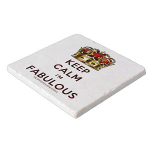 SlipperyJoe's keep calm fabulous golden crown red Trivet