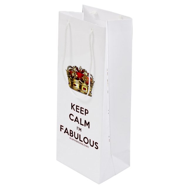 SlipperyJoe's keep calm fabulous spectacular crown Wine Gift Bag (Front Angled)
