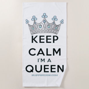 SlipperyJoe's keep calm queen polished silver crow Beach Towel