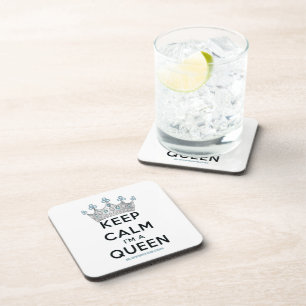SlipperyJoe's keep calm queen polished silver crow Beverage Coaster
