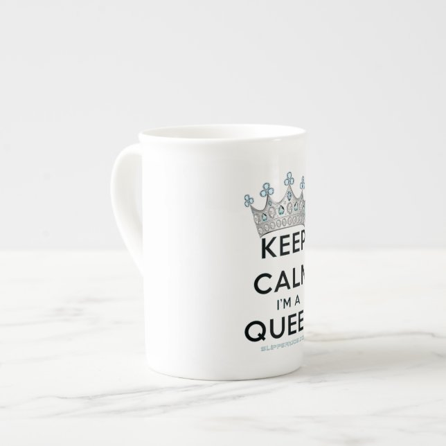 SlipperyJoe's keep calm queen polished silver crow Bone China Mug (Front Left)