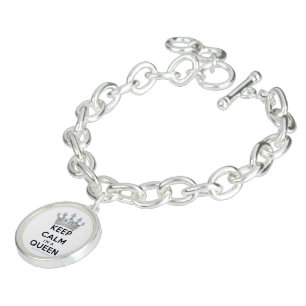 SlipperyJoe's keep calm queen polished silver crow Bracelet