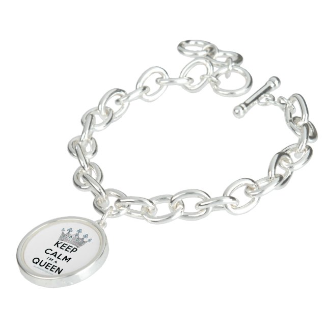 SlipperyJoe's keep calm queen polished silver crow Bracelet (Side)