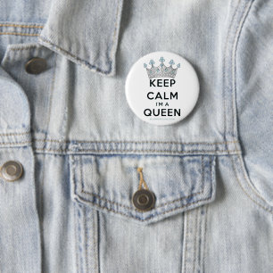 SlipperyJoe's keep calm queen polished silver crow Button