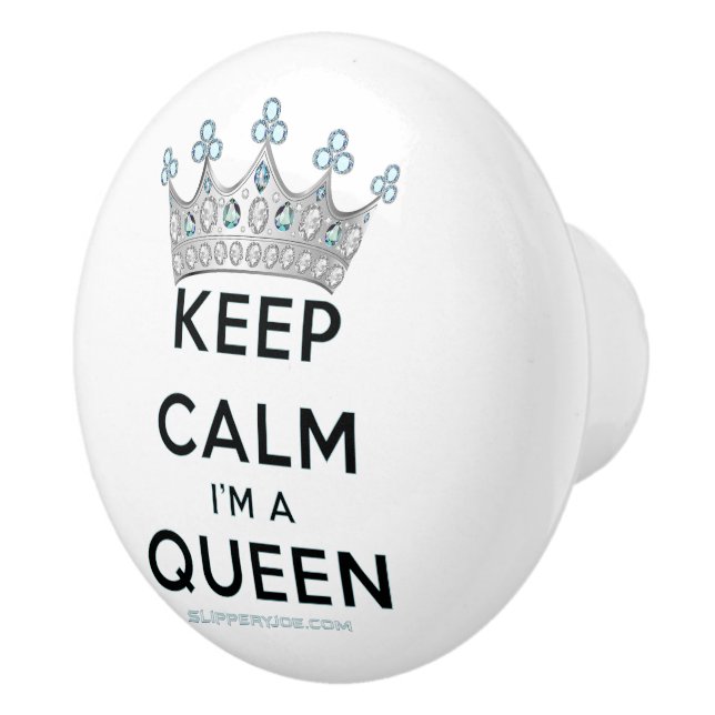 SlipperyJoe's keep calm queen polished silver crow Ceramic Knob (Right)