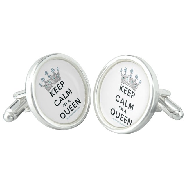SlipperyJoe's keep calm queen polished silver crow Cufflinks (Angled)