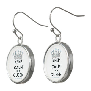 SlipperyJoe's keep calm queen polished silver crow Earrings