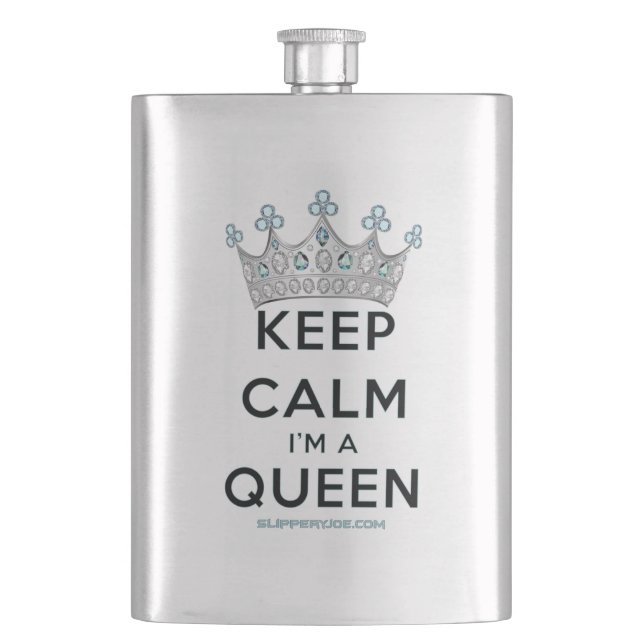 SlipperyJoe's keep calm queen polished silver crow Flask (Front)