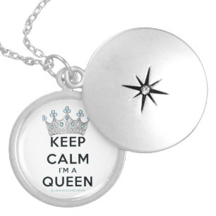 SlipperyJoe's keep calm queen polished silver crow Locket Necklace