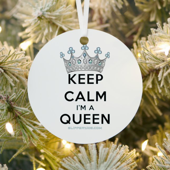 SlipperyJoe's keep calm queen polished silver crow Metal Ornament (Insitu)