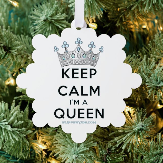 SlipperyJoe's keep calm queen polished silver crow Ornament Card (Insitu (Tree))