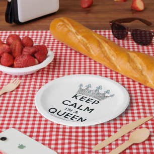 SlipperyJoe's keep calm queen polished silver crow Paper Plates