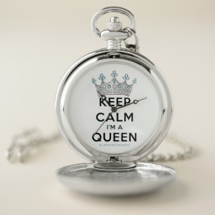 SlipperyJoe's keep calm queen polished silver crow Pocket Watch