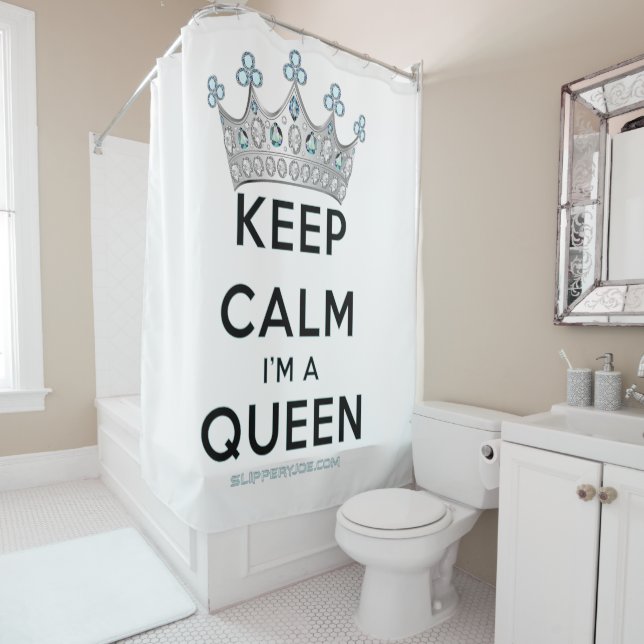 SlipperyJoe's keep calm queen polished silver crow Shower Curtain (In Situ)