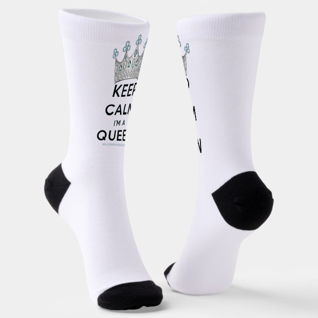 SlipperyJoe's keep calm queen polished silver crow Socks (Angled)