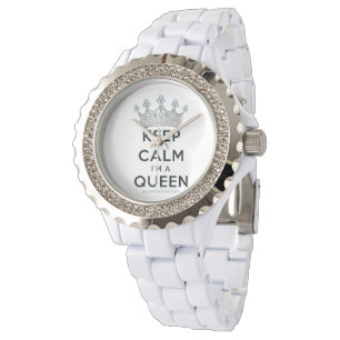 SlipperyJoe's keep calm queen polished silver crow Watch