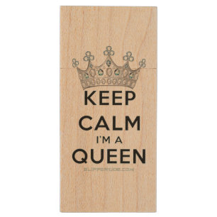 SlipperyJoe's keep calm queen polished silver crow Wood Flash Drive