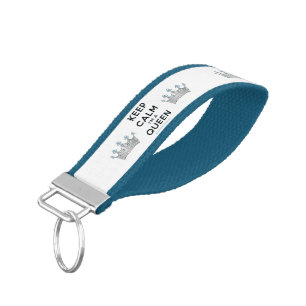 SlipperyJoe's keep calm queen polished silver crow Wrist Keychain