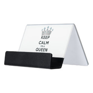 SlipperyJoe's Keep Calm Queen royal crown jewels a Desk Business Card Holder