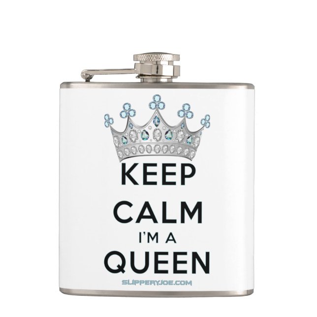 SlipperyJoe's Keep Calm Queen royal crown jewels a Flask (Front)