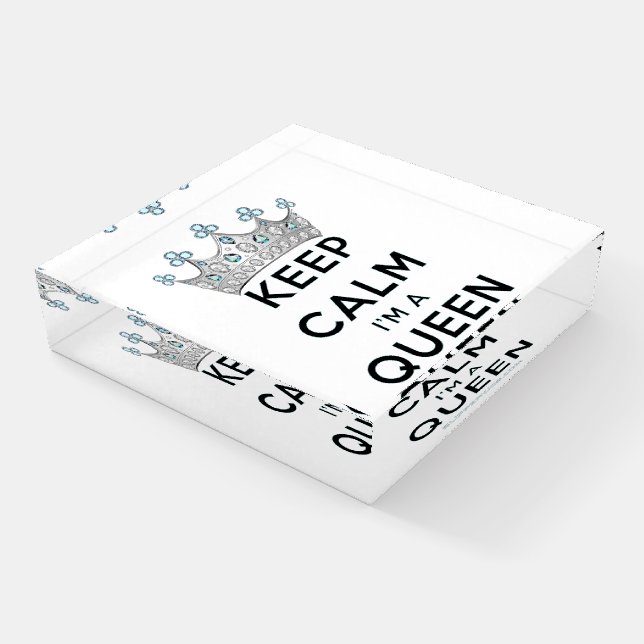 SlipperyJoe's Keep Calm Queen royal crown jewels a Paperweight (Angled)