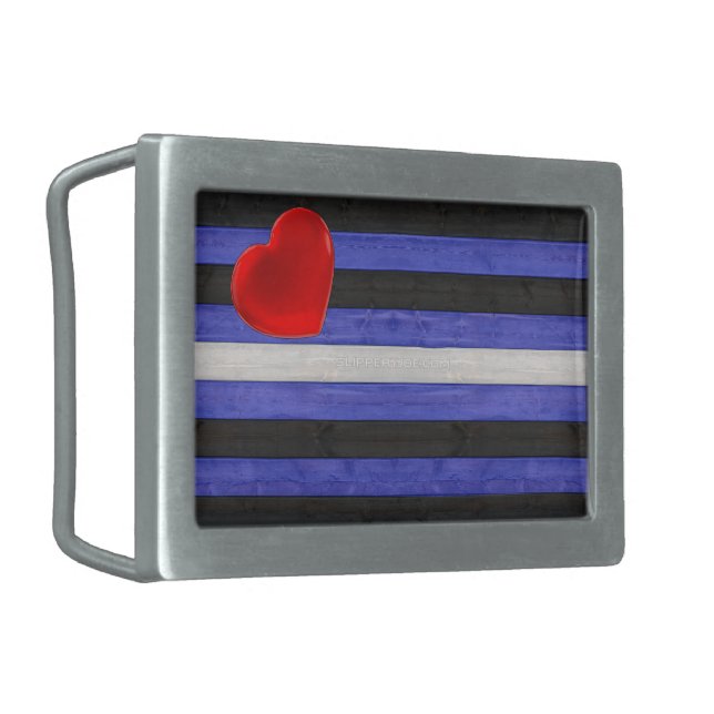 SlipperyJoe's leather pride flag black royal blue  Belt Buckle (Front Left)