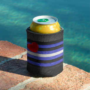 SlipperyJoe's leather pride flag black royal blue Can Cooler