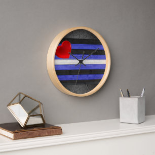SlipperyJoe's leather pride flag black royal blue  Clock