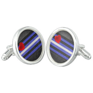 SlipperyJoe's leather pride flag black royal blue Cufflinks