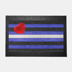 SlipperyJoe's leather pride flag black royal blue Doormat