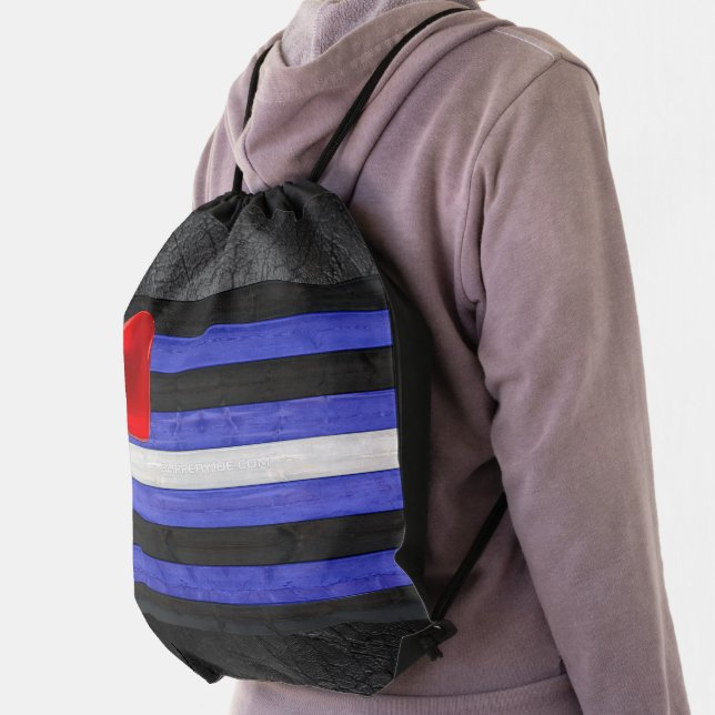 SlipperyJoe's leather pride flag black royal blue  Drawstring Bag (Insitu)