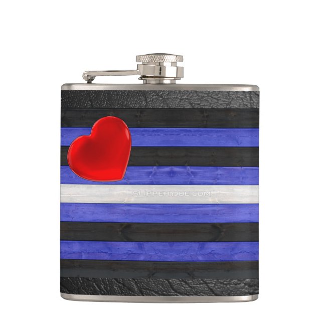 SlipperyJoe's leather pride flag black royal blue  Flask (Front)