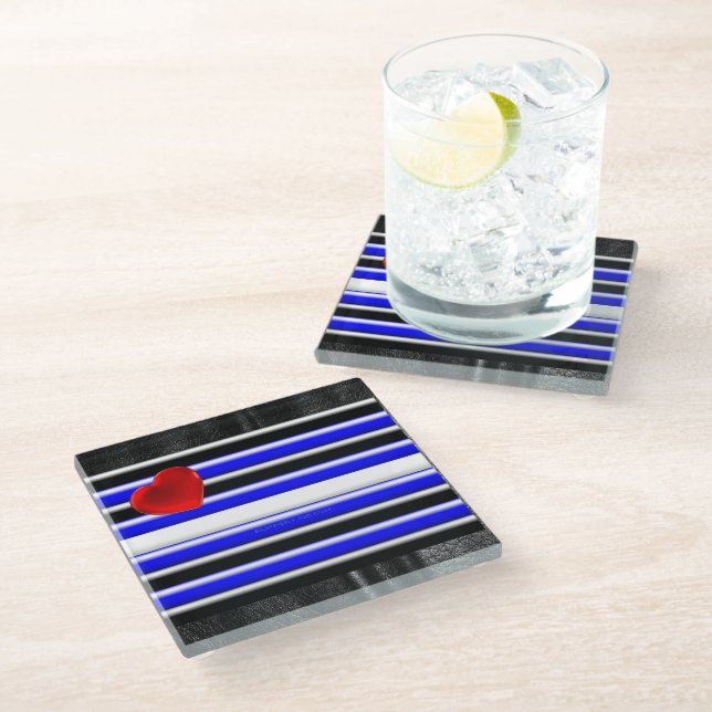 SlipperyJoe's leather pride flag black royal blue  Glass Coaster (Angled)