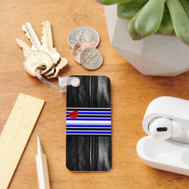 SlipperyJoe's leather pride flag black royal blue  Keychain (Desk)